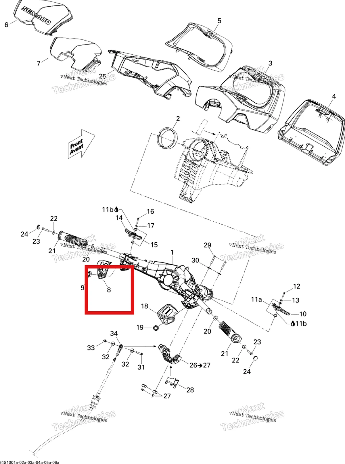 Деталь 277001721 (Левый корпус крышка Sea-Doo GTX 215 (2012) (277001721)) на схеме узла 2010 Sea-Doo RXT 215 Steering 1