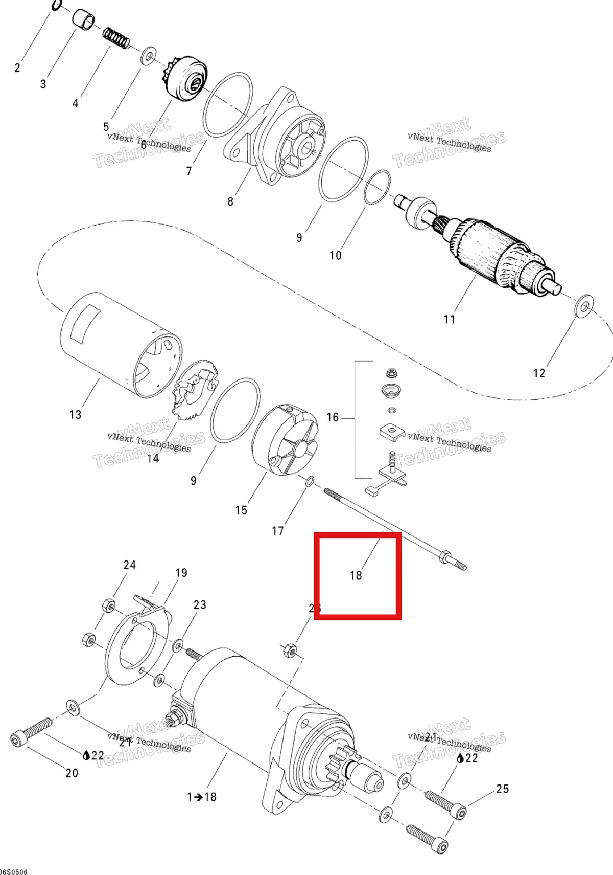 Деталь 278000170 на схеме узла 2005 Sea-Doo 3D RFI Electric Starter
