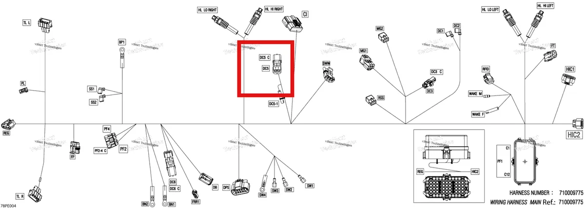 Деталь 278000220 (Штуцер) на схеме узла 2025 Can-Am OUT-MAX - 6X6 - DPS - 650 EFI - 5YSA - Tundra Green Electric - Main Harness - 710009775