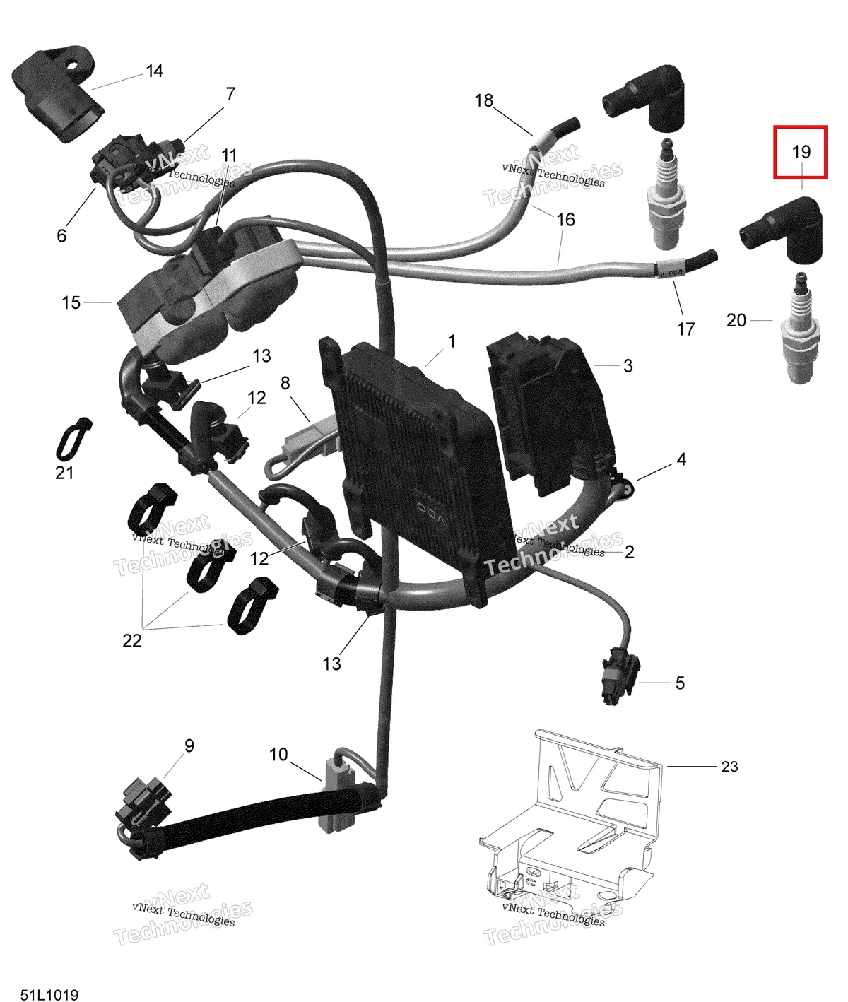 Деталь 278000237 (Крышка) на схеме узла 2010 Ski-Doo Expedition TUV SE 600HO SDI XU Engine Harness And Electronic Module