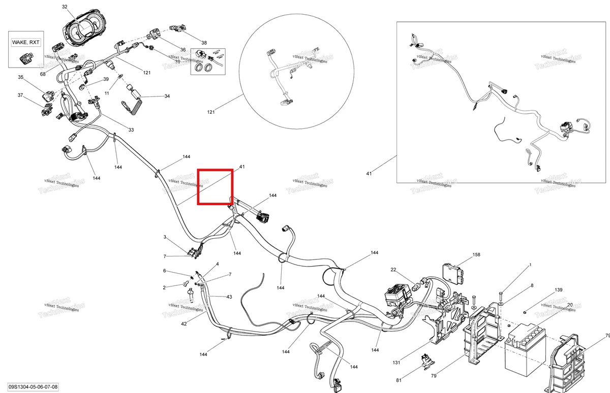 Деталь 278000508 (Safety выключатель гайка Ski-Doo Expedition TUV 600 H.O. SDI REV-XU (2009) (278000508)) на схеме узла 2013 Sea-Doo GTX 155 Electrical System
