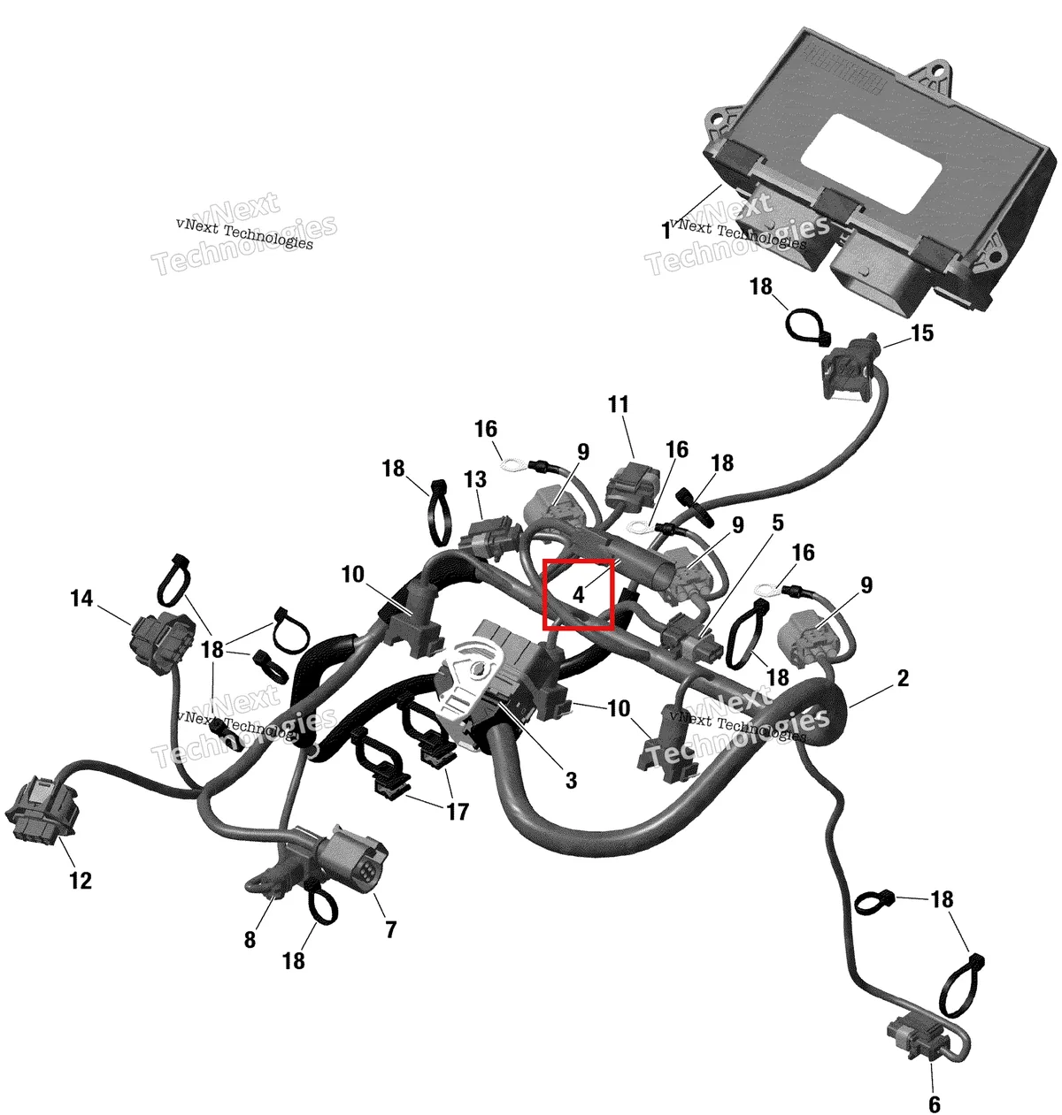 Деталь 278000635 (Разъем) на схеме узла 2022 Ski-Doo EXPEDITION LE 900 ACE TURBO Rotax - Engine Harness And Electronic Module
