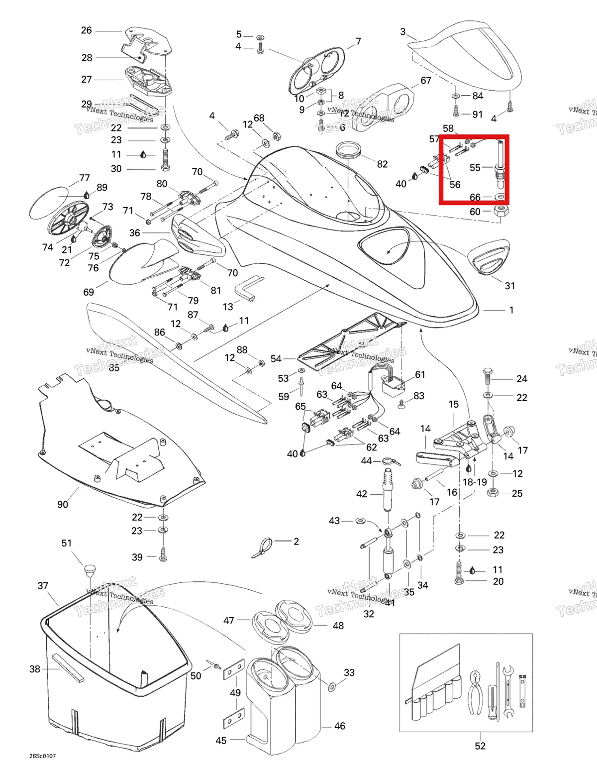 Деталь 278000851 на схеме узла 2001 Sea-Doo GTX, 5526/5527/5538/5539 Front Storage Compartment