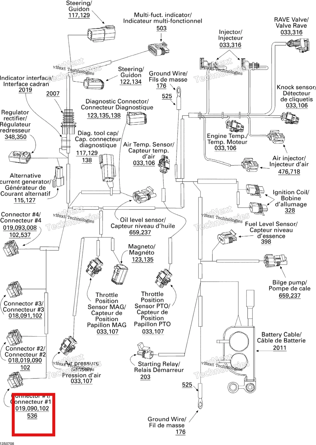 Деталь 278000993 на схеме узла 2007 Sea-Doo 3D 947 DI Electrical Harness