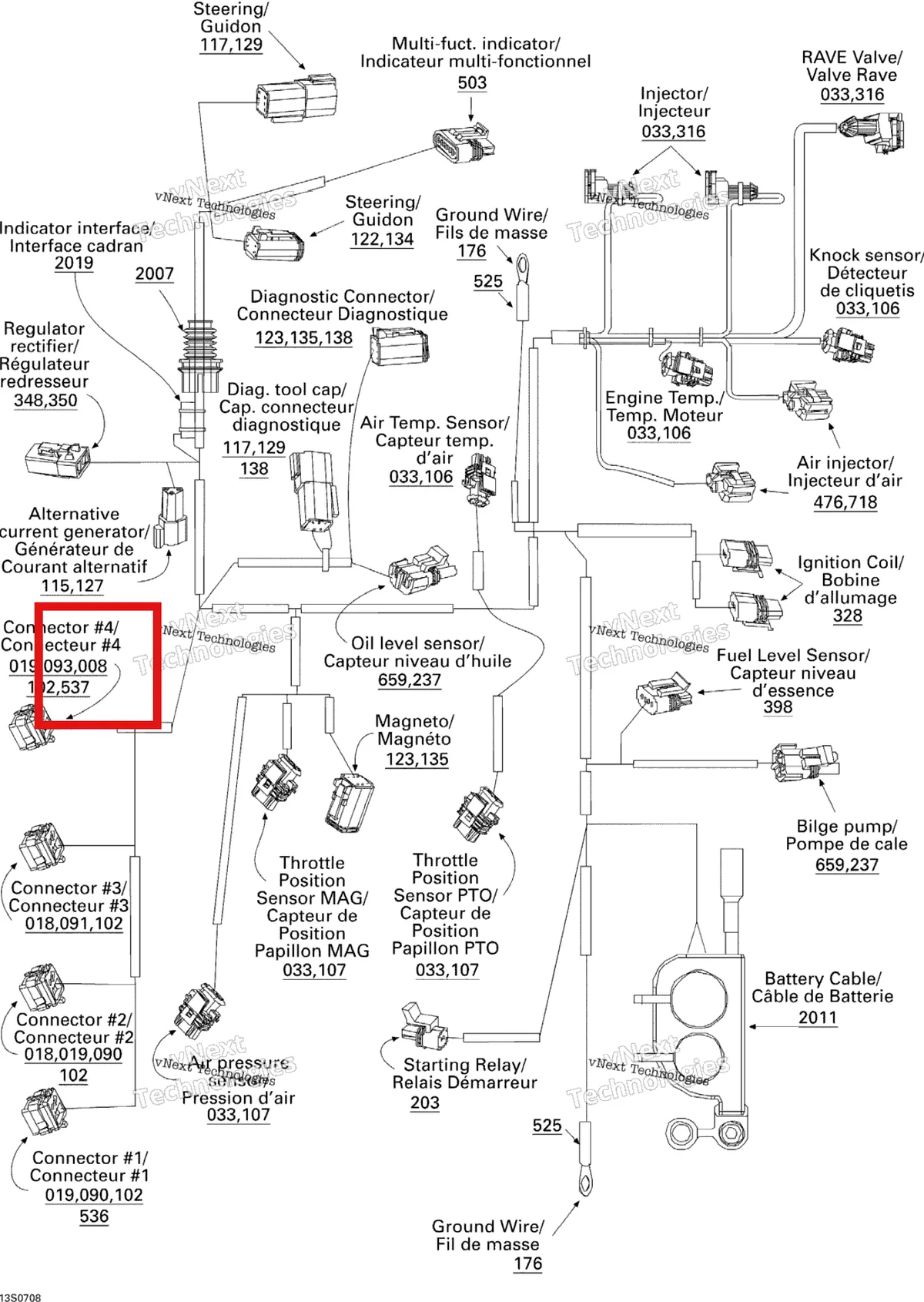 Деталь 278000994 на схеме узла 2007 Sea-Doo 3D 947 DI Electrical Harness