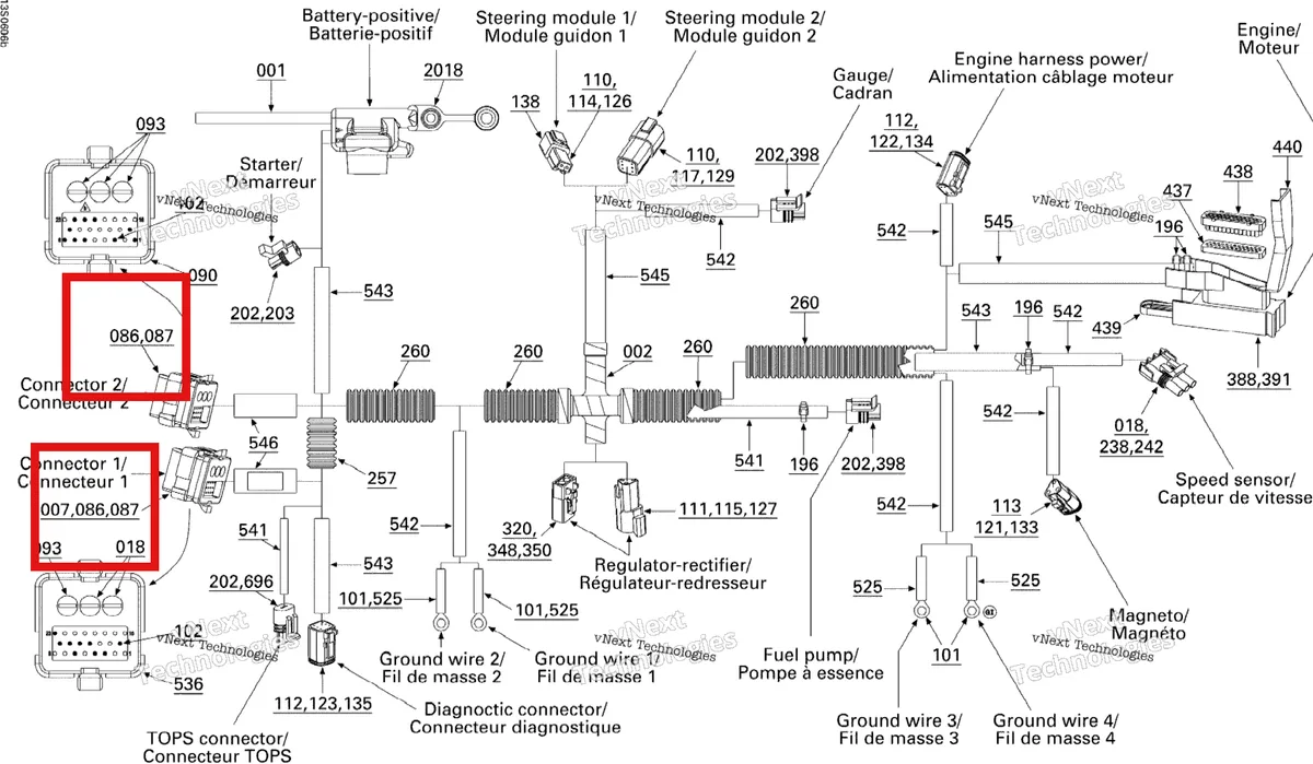 Деталь 278000995 на схеме узла 2006 Sea-Doo GTI Rental Electrical Harness Main Harness
