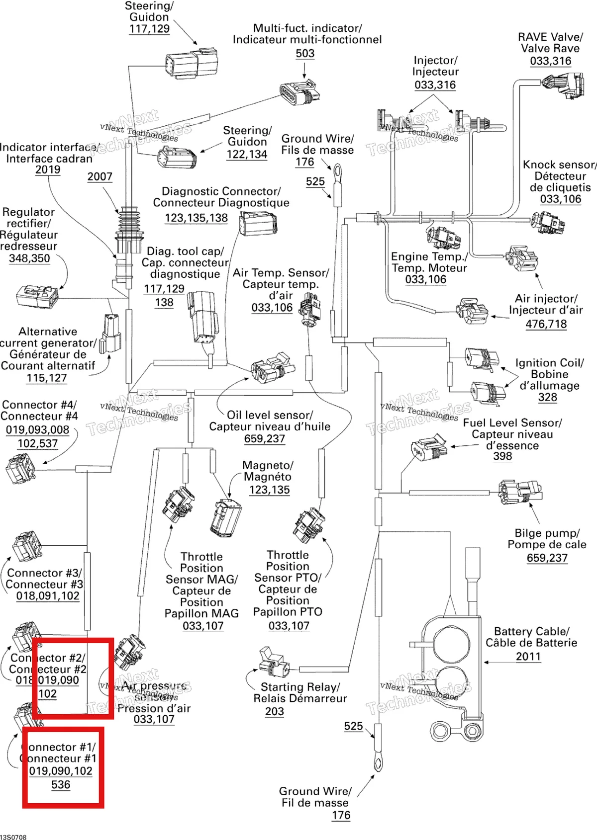 Деталь 278001062 на схеме узла 2007 Sea-Doo 3D 947 DI Electrical Harness