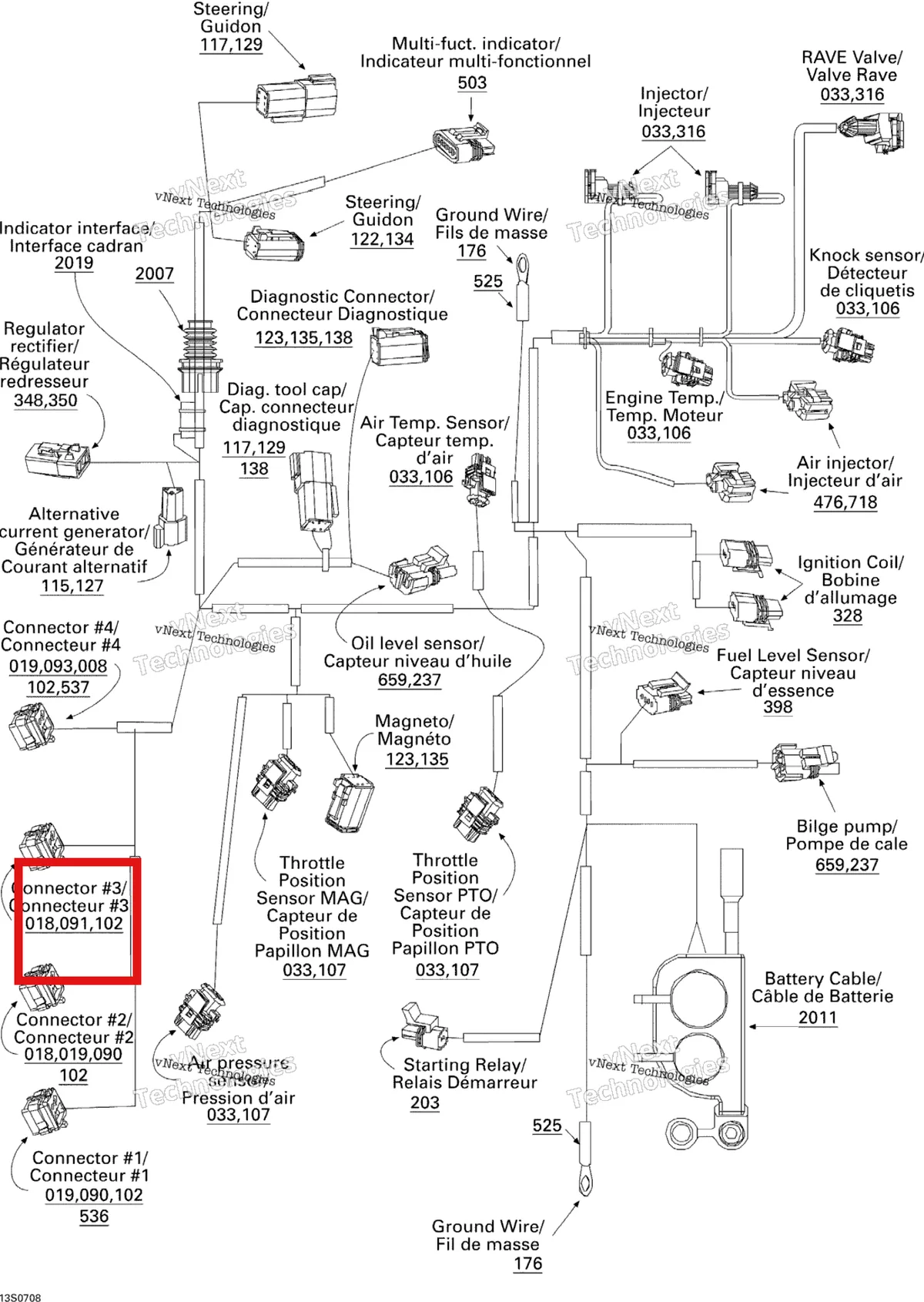 Деталь 278001063 на схеме узла 2007 Sea-Doo 3D 947 DI Electrical Harness
