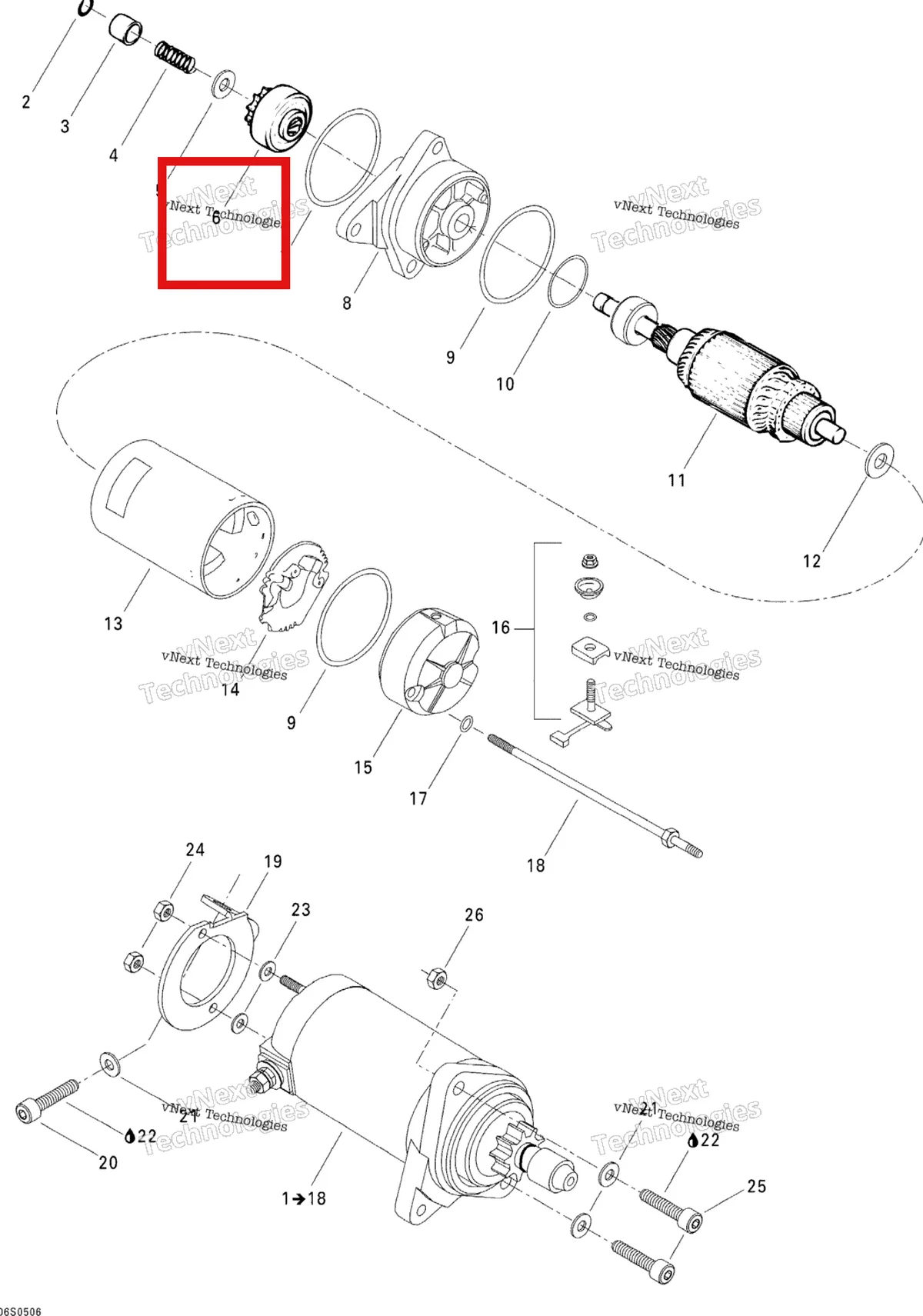 Деталь 278001106 на схеме узла 2005 Sea-Doo 3D RFI Electric Starter