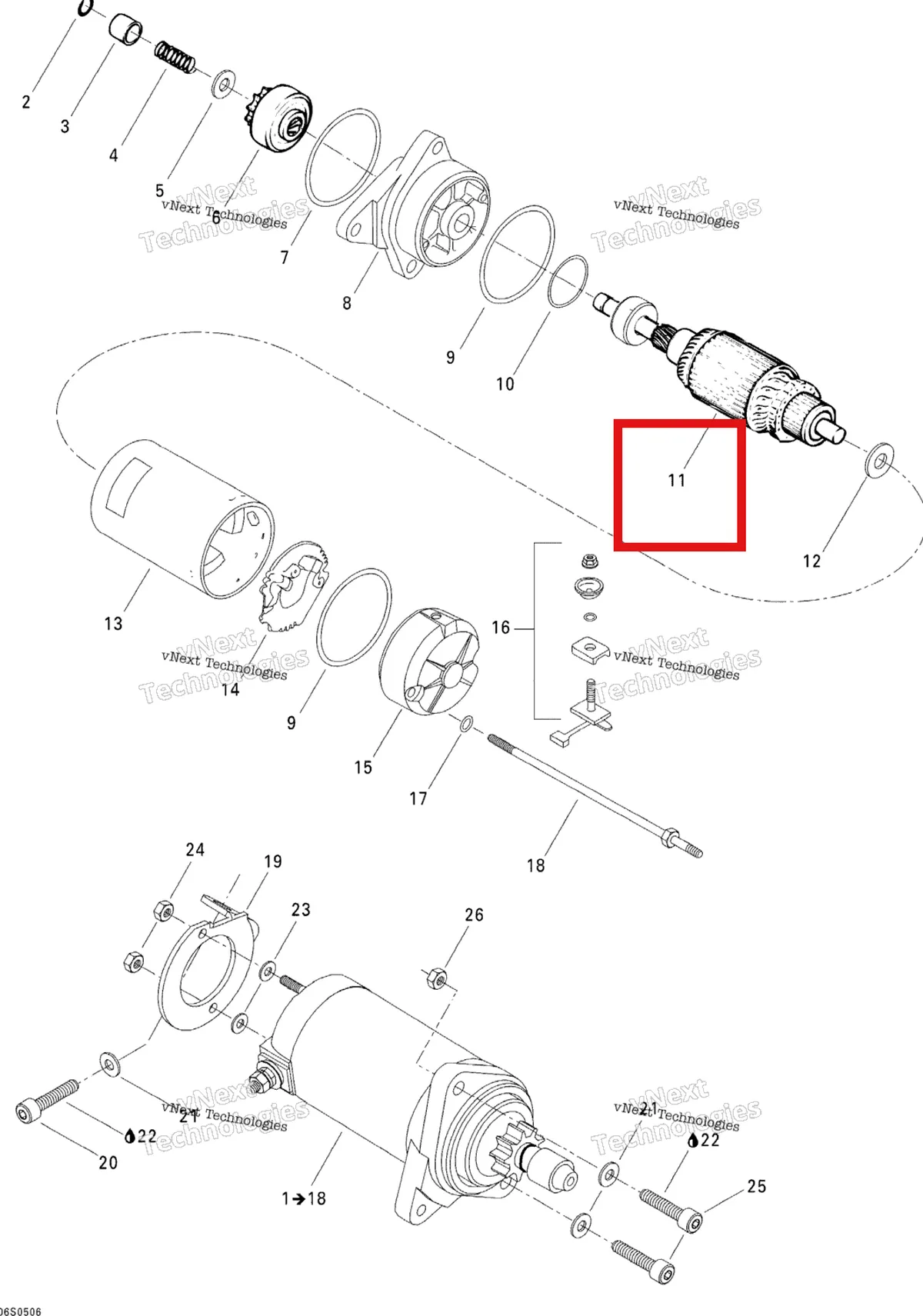 Деталь 278001108 на схеме узла 2005 Sea-Doo 3D RFI Electric Starter