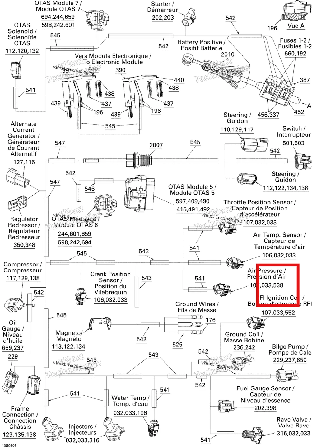 Деталь 278001210 на схеме узла 2005 Sea-Doo 3D RFI Electrical Harness