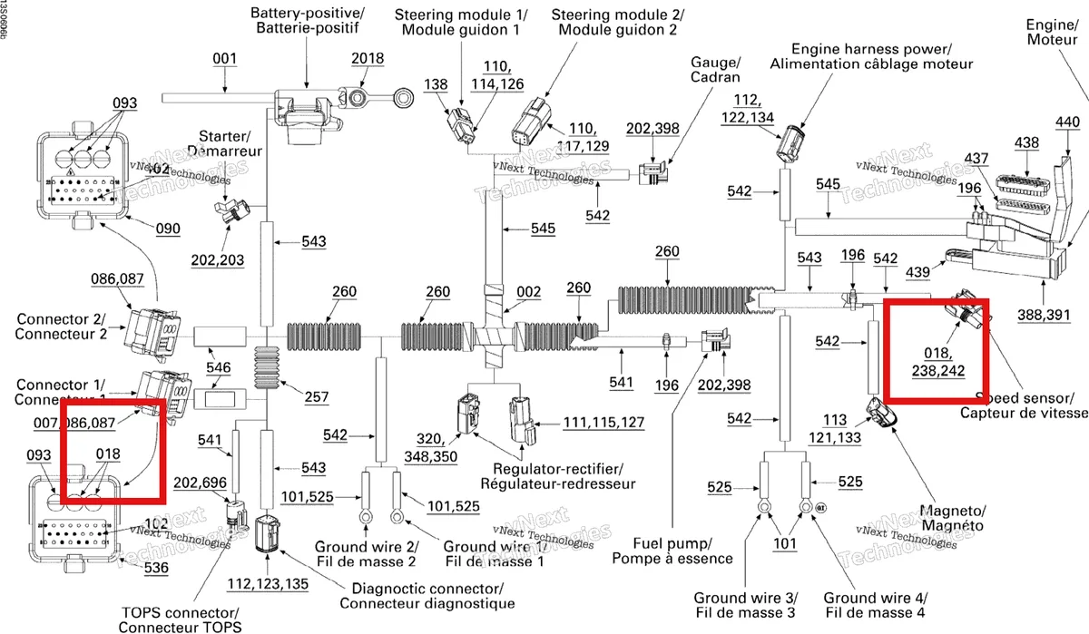 Деталь 278001223 на схеме узла 2006 Sea-Doo GTI Rental Electrical Harness Main Harness