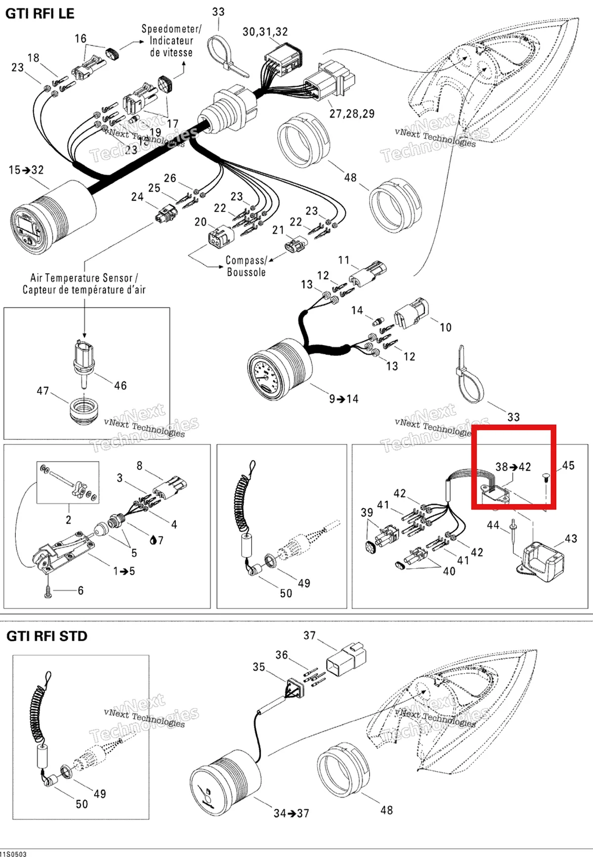 Деталь 278001243 на схеме узла 2005 Sea-Doo GTI LE RFI Electrical Accessories Le