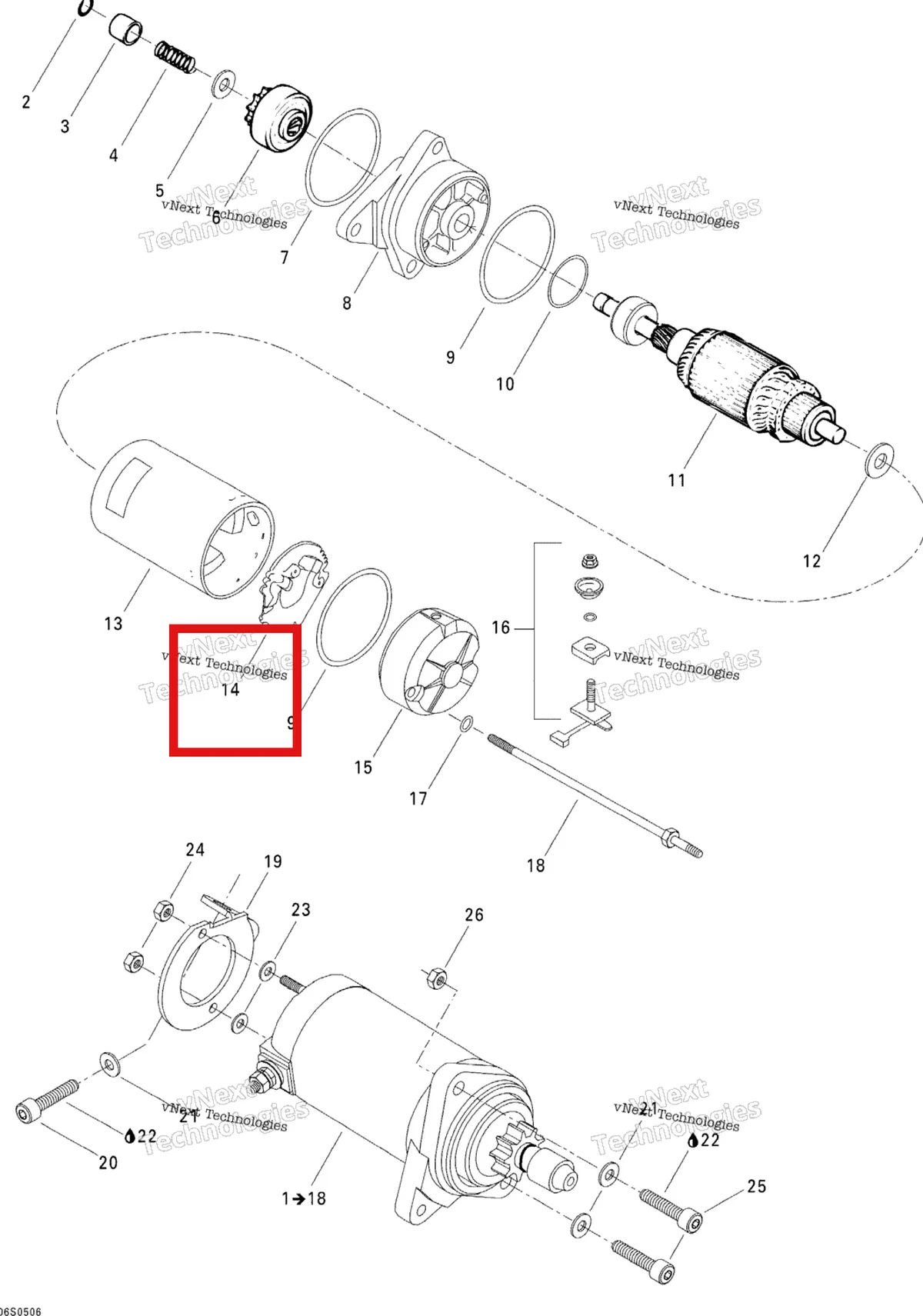 Деталь 278001296 на схеме узла 2005 Sea-Doo 3D RFI Electric Starter