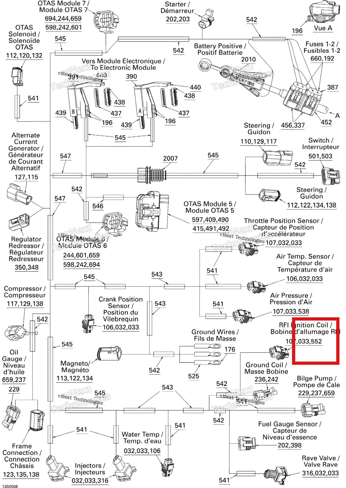 Деталь 278001310 на схеме узла 2005 Sea-Doo 3D RFI Electrical Harness
