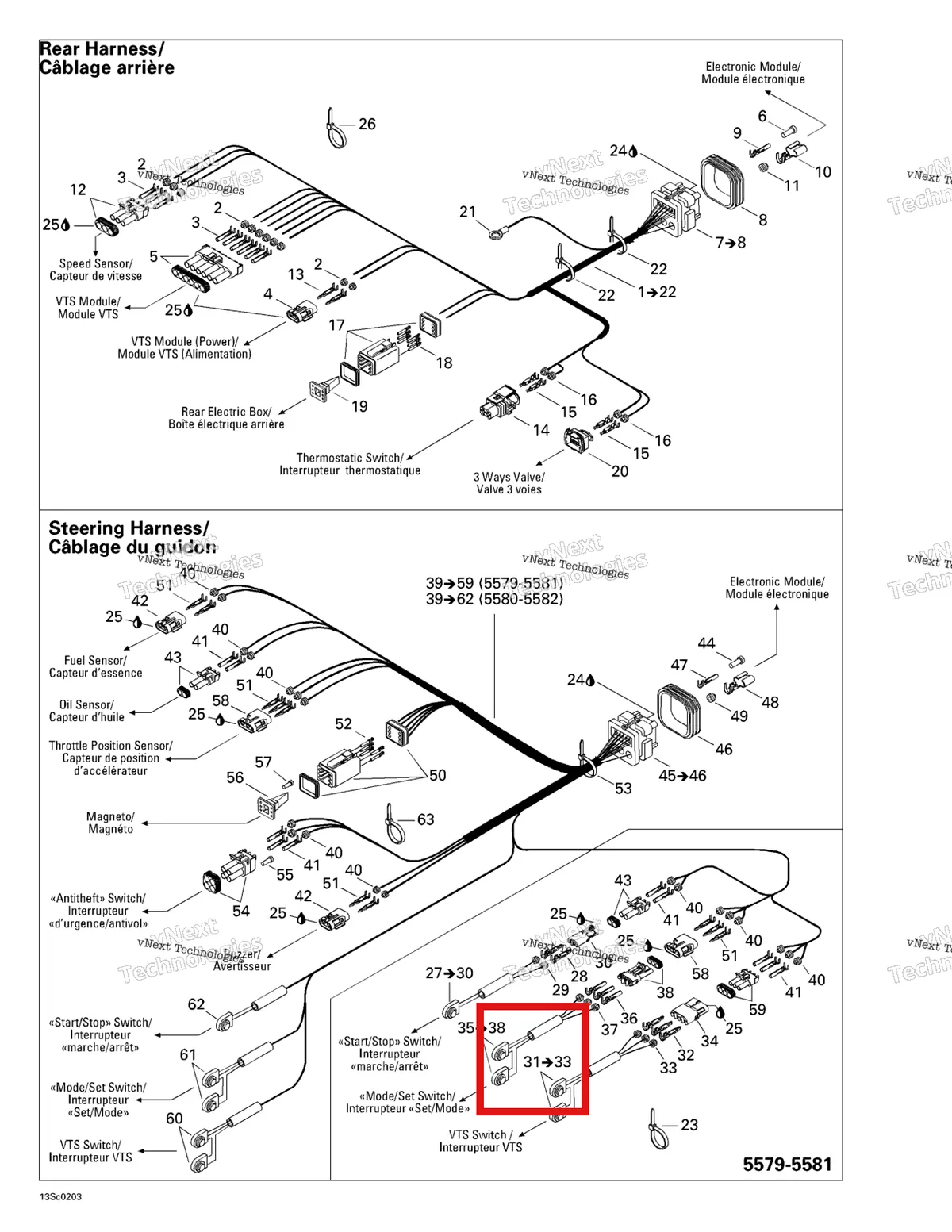 Деталь 278001354 на схеме узла 2002 Sea-Doo RX, 5579/5580/5581/5582 Electrical Harness