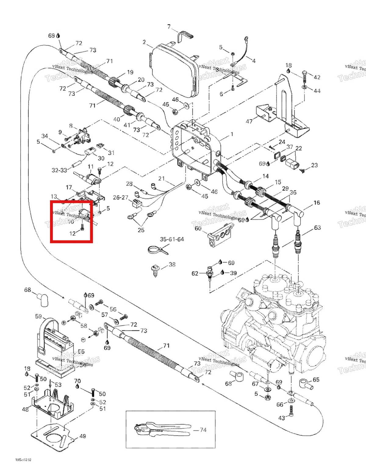 Деталь 278001476 на схеме узла 2002 Sea-Doo XP, 5577/5578 Electrical Box And Battery