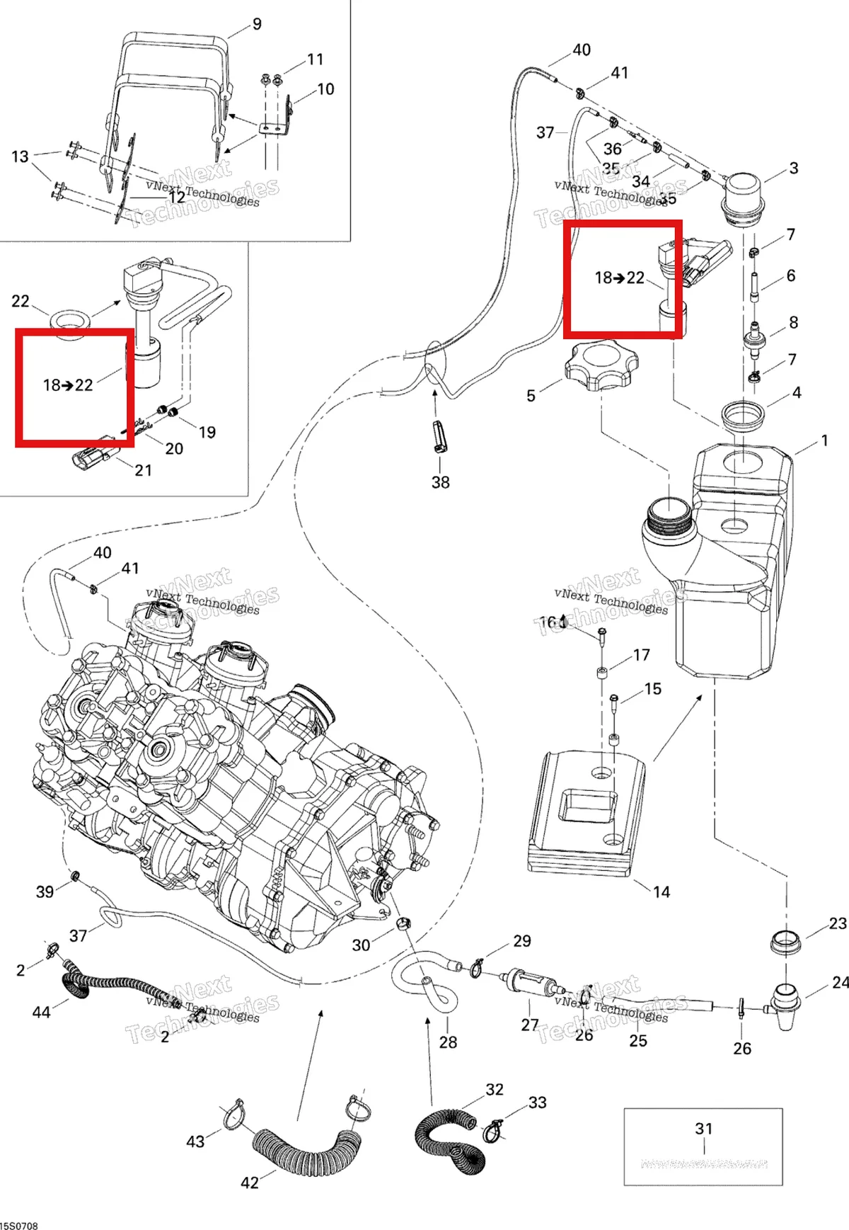 Деталь 278001515 на схеме узла 2007 Sea-Doo 3D 947 DI Oil Injection System