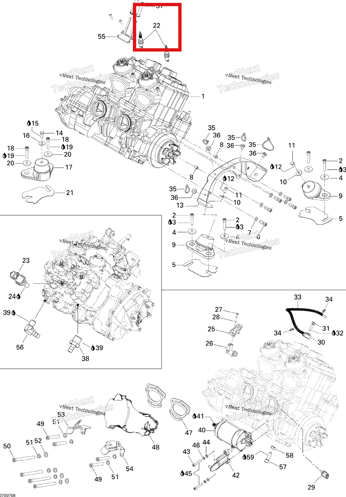 Деталь 278001650 на схеме узла 2007 Sea-Doo 3D 947 DI Engine