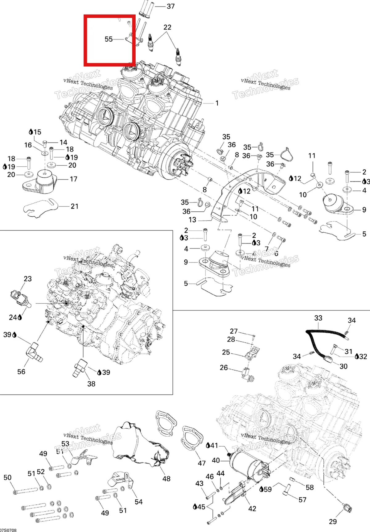 Деталь 278001662 на схеме узла 2007 Sea-Doo 3D 947 DI Engine