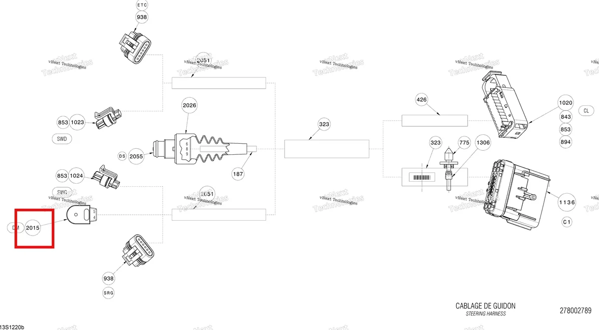 Деталь 278001733 на схеме узла 2012 Sea-Doo RXP-X 260 & RS Electrical Harness Steering