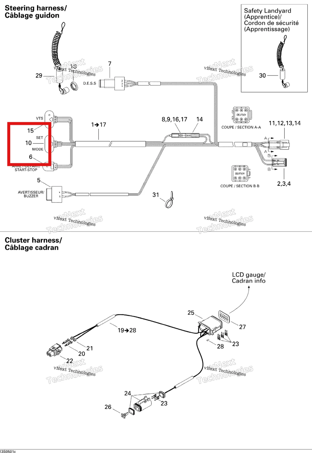 Деталь 278001739 (Деталь Female Terminal Housin) на схеме узла 2005 Sea-Doo RXP Electrical Harness 3