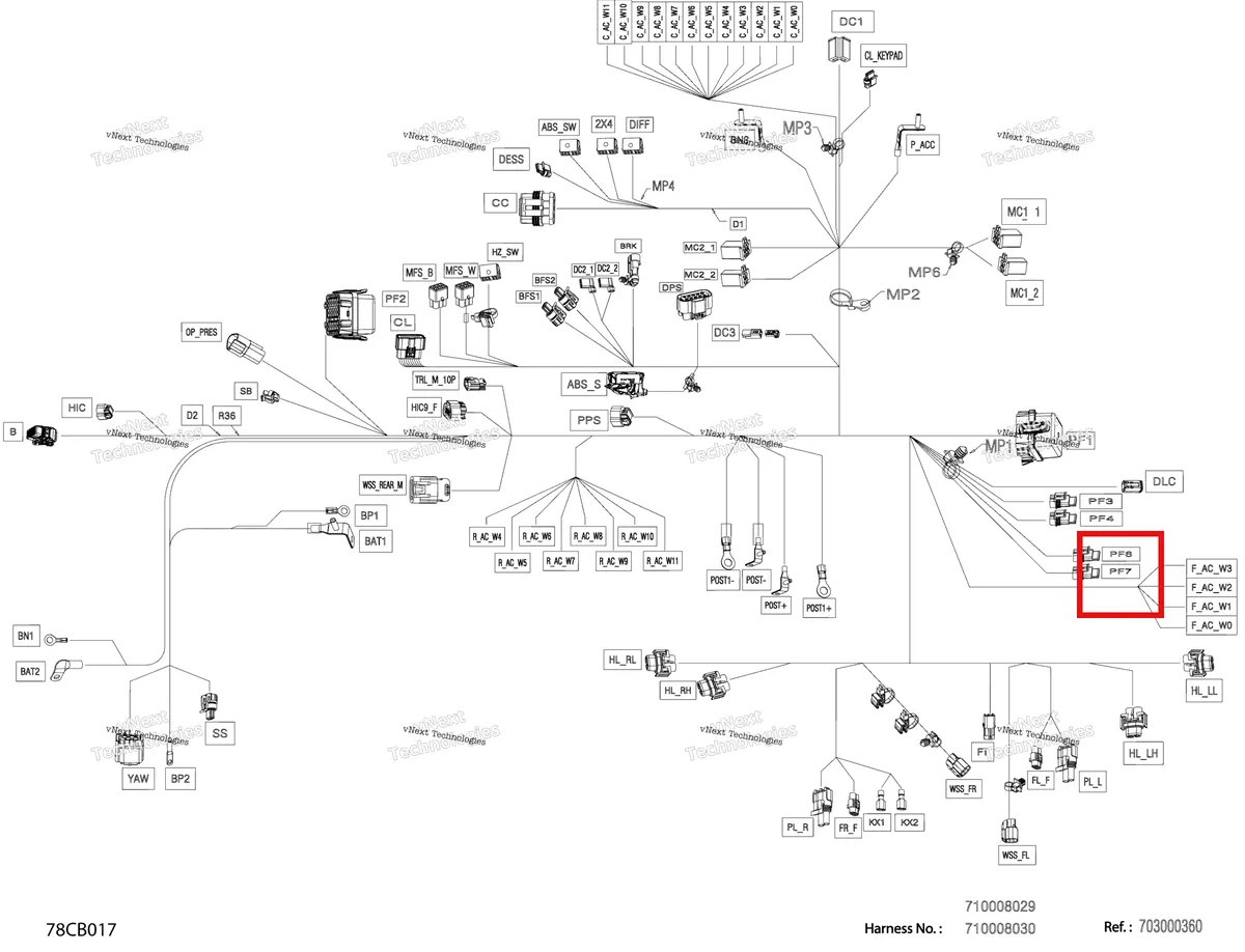 Деталь 278001987 на схеме узла 2022 Can-Am Traxter PRO HD10 - DPS - CE Electric - Main Harness - 710008029 - Model With Abs