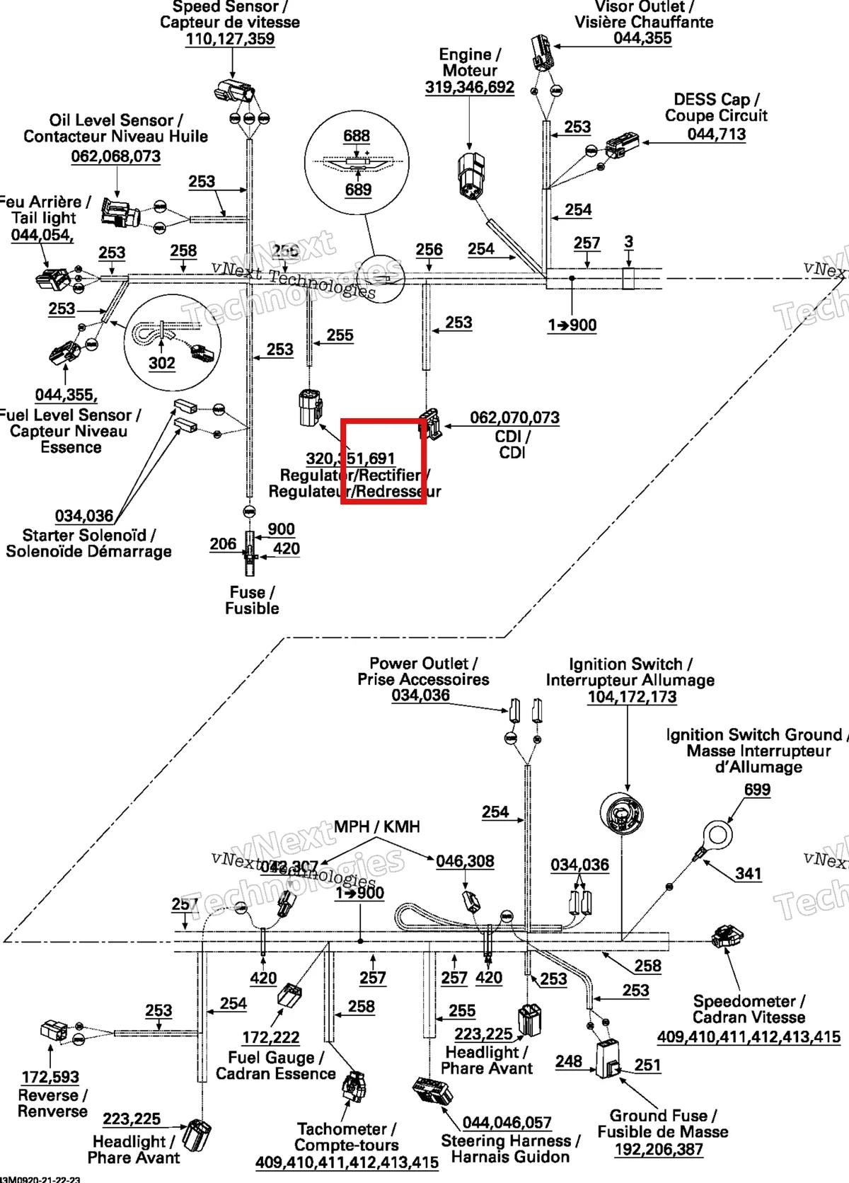 Деталь 278002027 на схеме узла 2009 Ski-Doo GSX Fan Electrical Harness