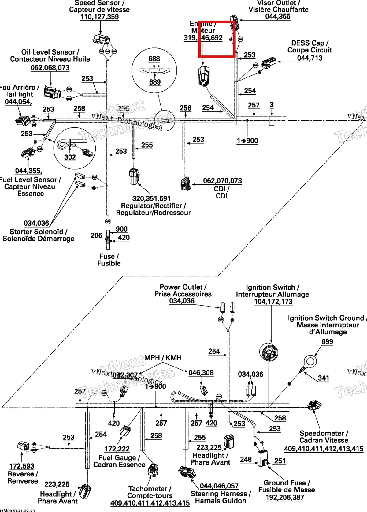 Деталь 278002028 на схеме узла 2009 Ski-Doo GSX Fan Electrical Harness