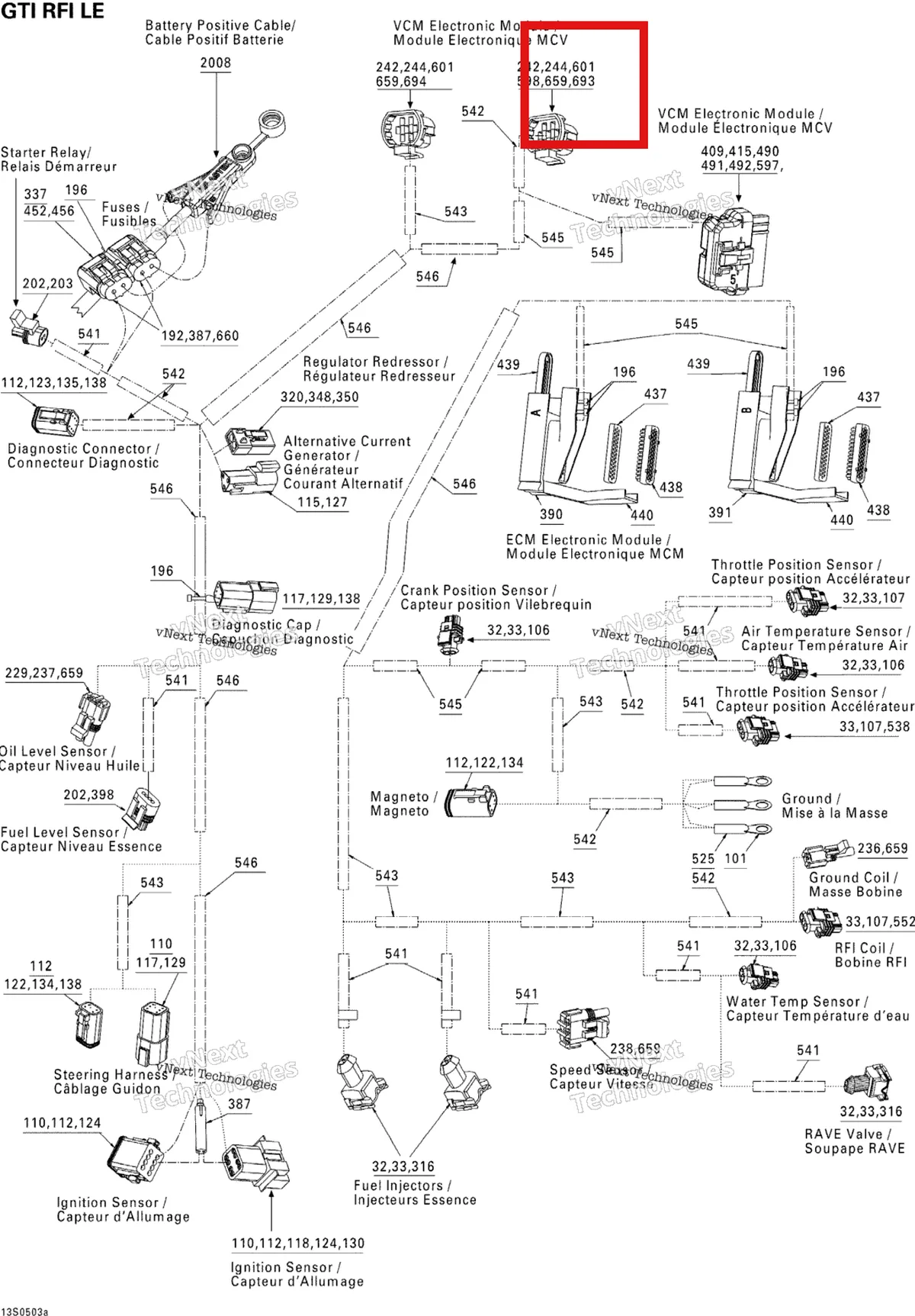 Деталь 278002031 на схеме узла 2005 Sea-Doo GTI LE RFI Electrical Harness Le