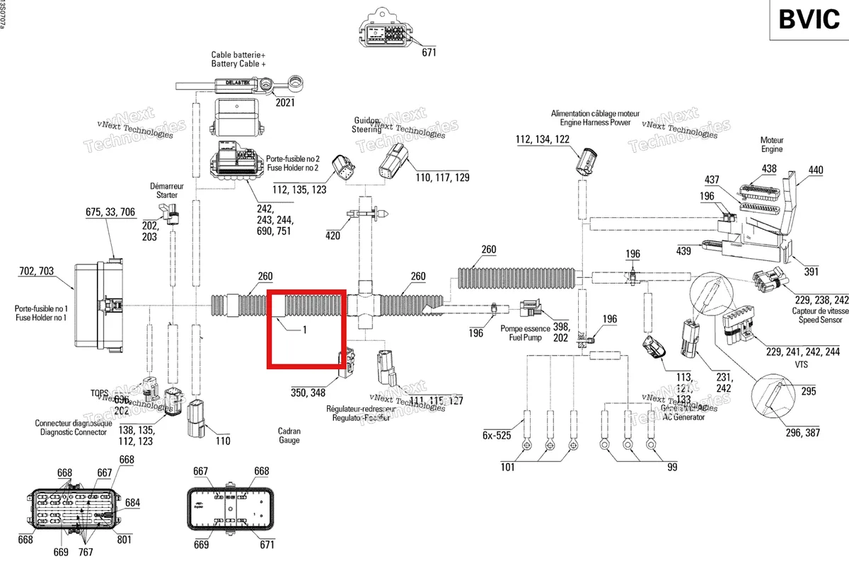 Деталь 278002159 на схеме узла 2007 Sea-Doo RXP 1503 BVIC Electrical Harness Bvic 1