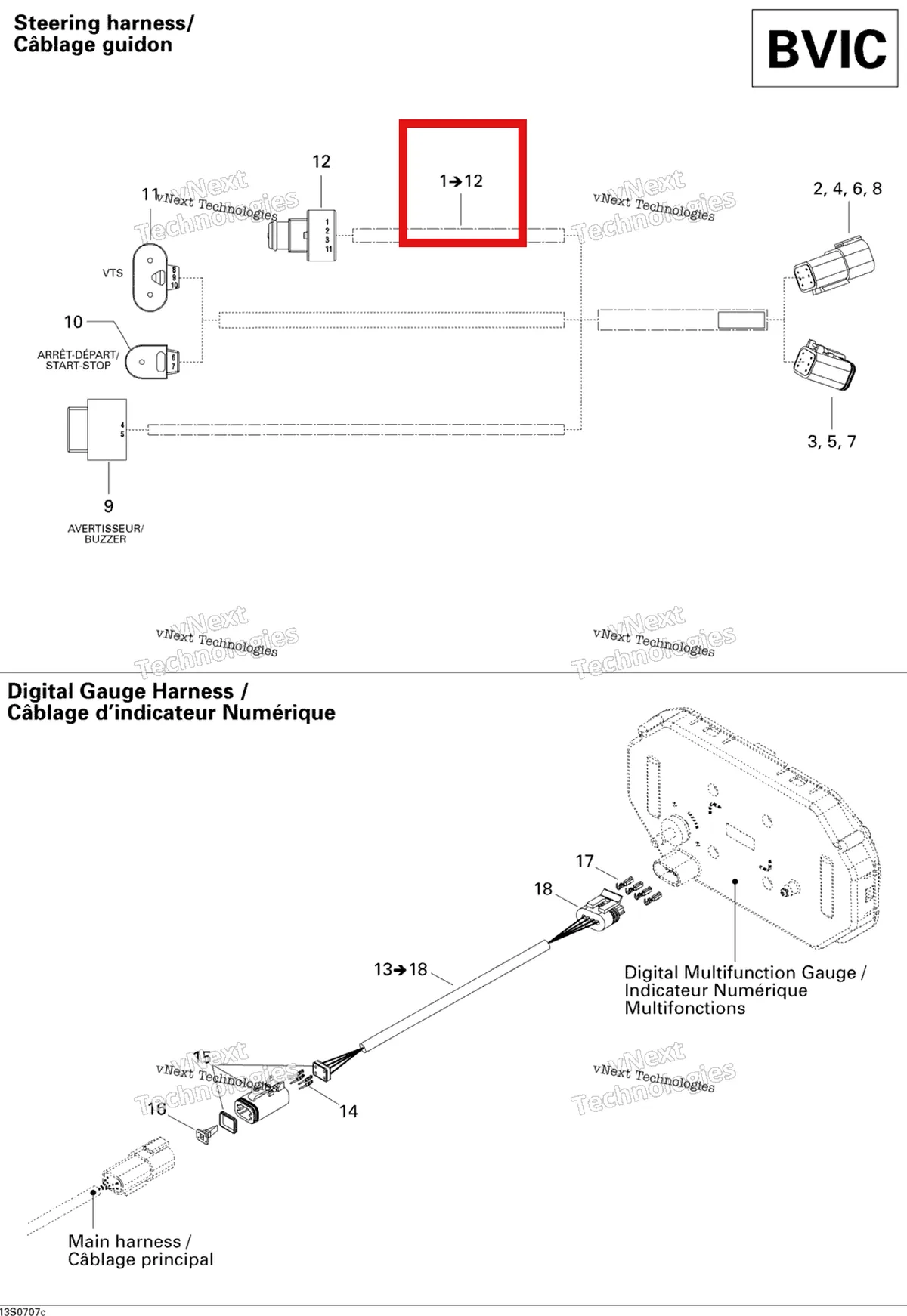 Деталь 278002169 на схеме узла 2007 Sea-Doo RXP 1503 BVIC Electrical Harness Bvic 2