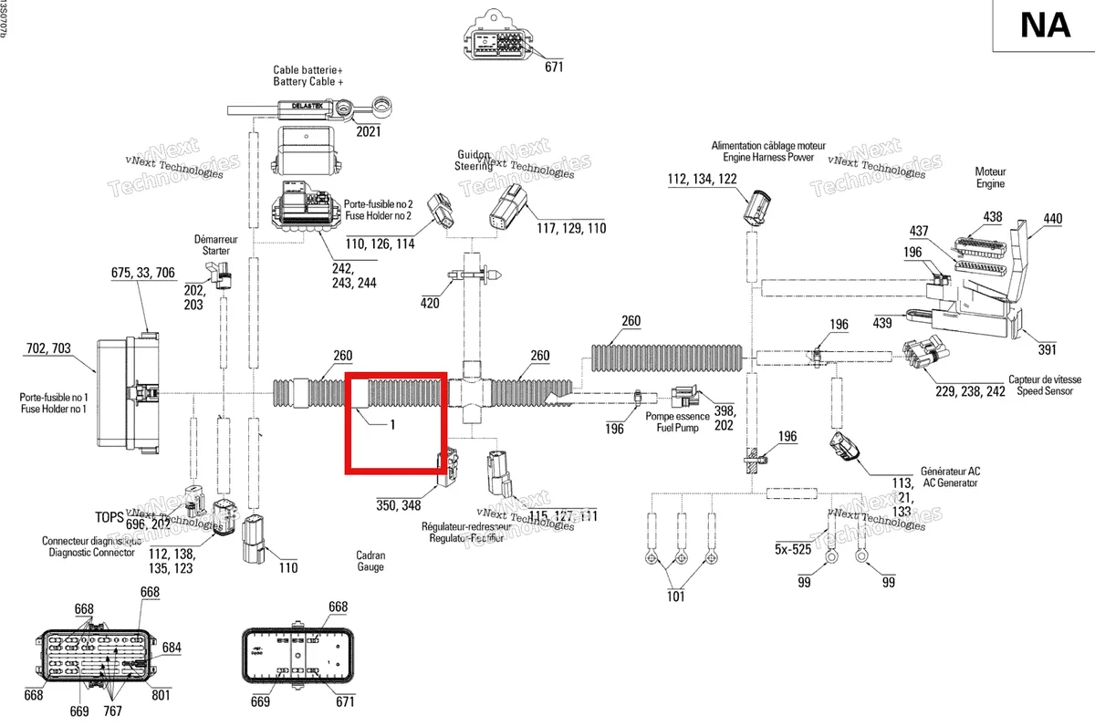 Деталь 278002178 на схеме узла 2007 Sea-Doo RXP 1503 NA Electrical Harness Na 1
