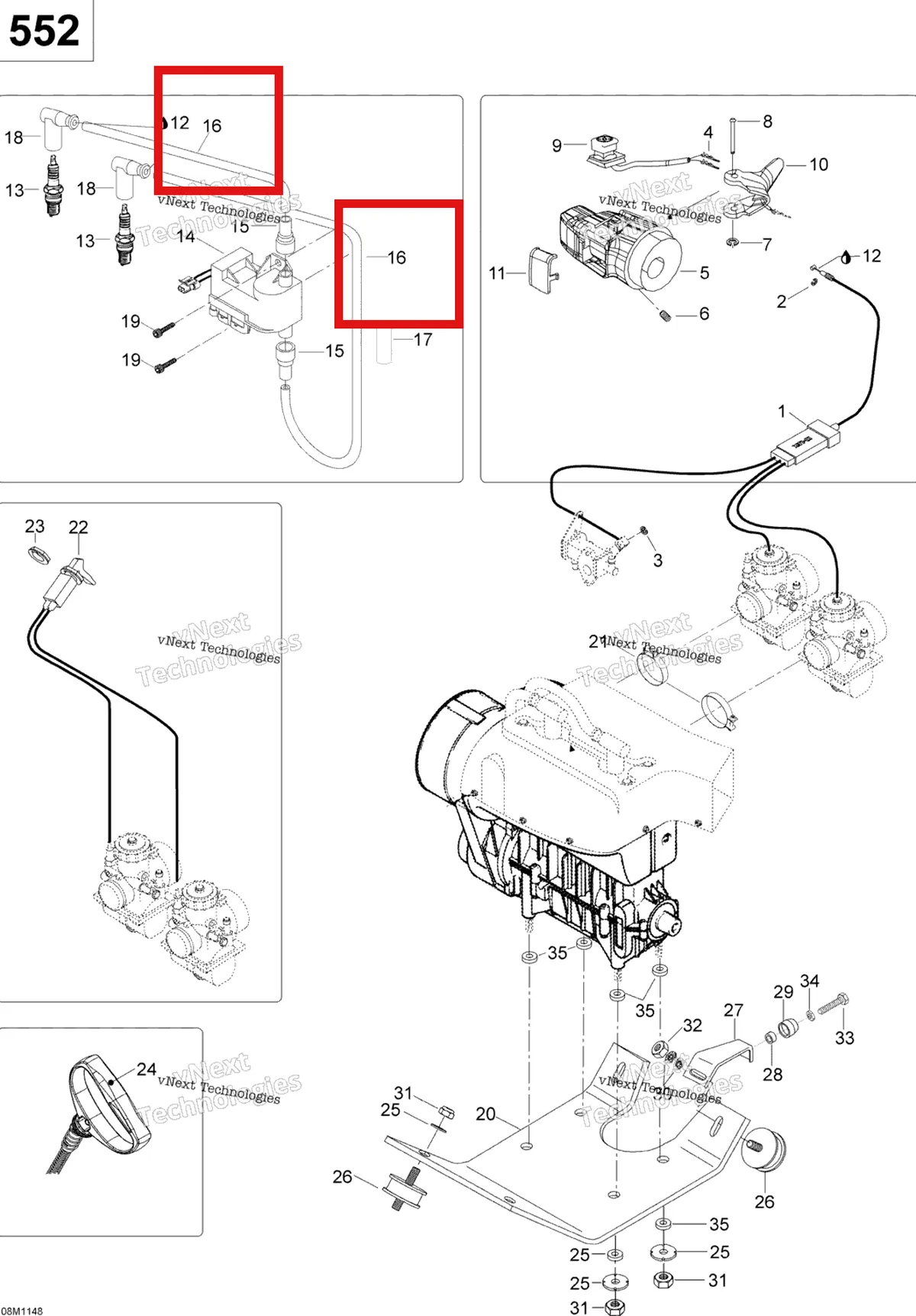 Деталь 278002198 (Деталь Spark Plug Wire) на схеме узла 2011 Ski-Doo Skandic WT 550F YetiII Engine