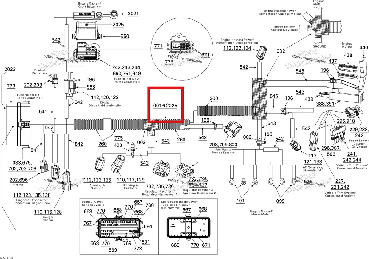 Деталь 278002269 на схеме узла 2011 Sea-Doo RXP-X 255 & RS Electrical Harness 1
