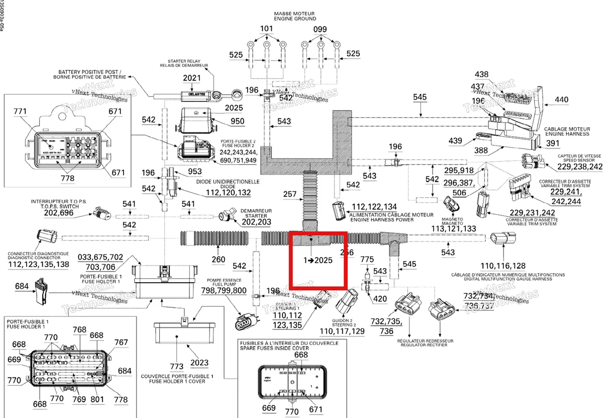 Деталь 278002280 на схеме узла 2009 Sea-Doo Wake PRO 215 Electrical Harness 1