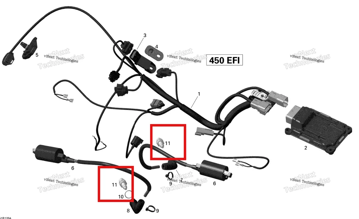 Деталь 278002297 на схеме узла 2015 Can-Am DS 450EFI STD Engine Harness And Electronic Module