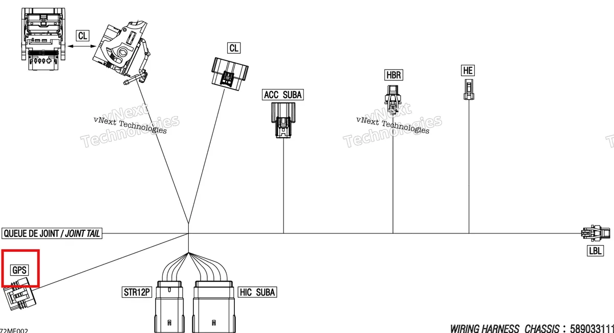 Деталь 278002299 на схеме узла 2026 Ski-Doo BACKCOUNTRY - X - 850 E-TEC - UXTA - Deep Black - 16X146X2.0P Track Electric - Hood Wiring Harness - 515179763