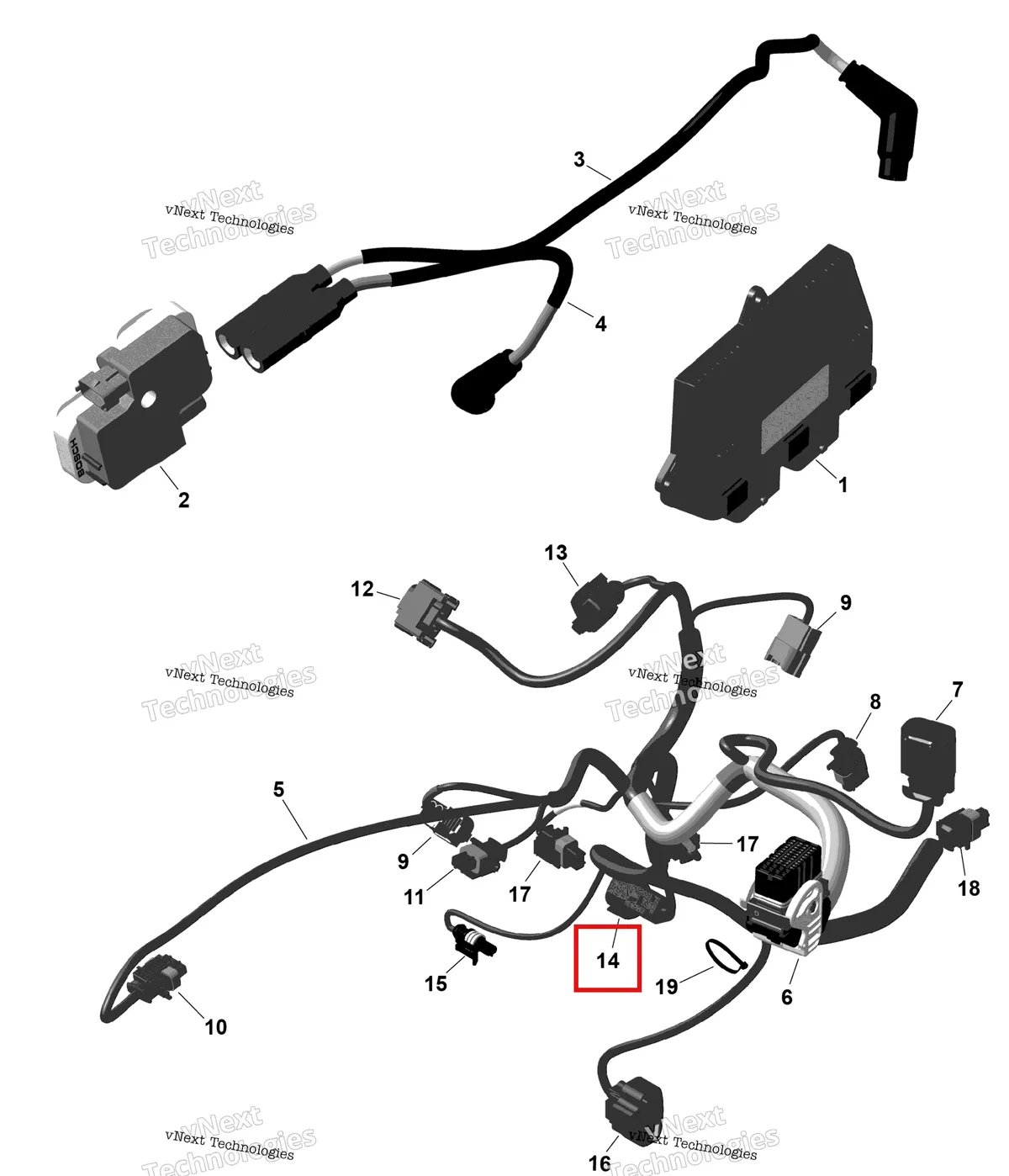 Деталь 278002378 на схеме узла 2026 Can-Am RENEGADE - 4X4 - XMR - 1000R EFI - 5UTA - Hyper Silver Rotax - Engine Harness And Electronic Module