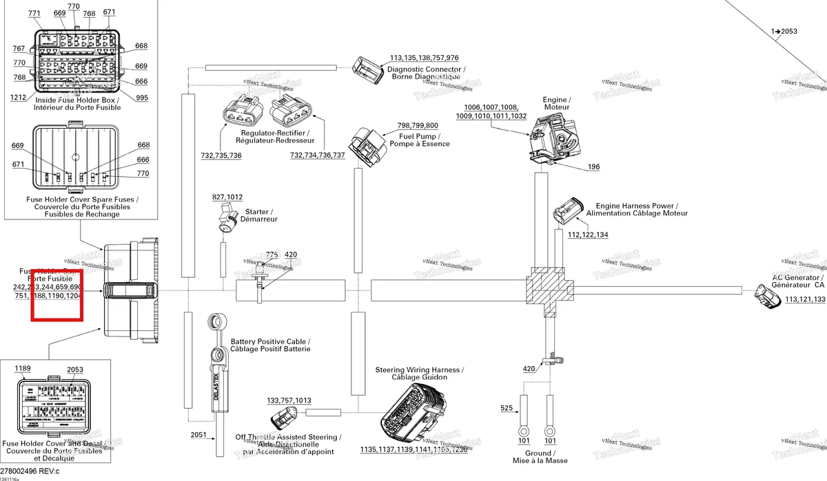 Деталь 278002530 (Сальник Sea-Doo GTX 215 (2012) (278002530)) на схеме узла Electrical Harness , Main
