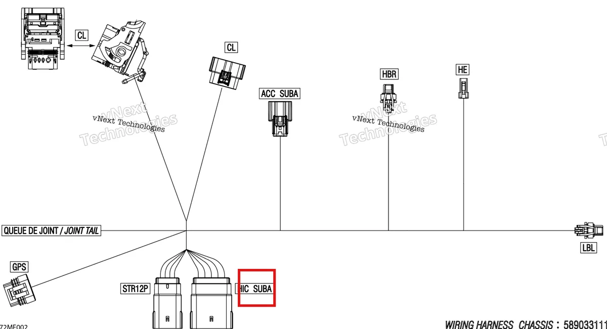 Деталь 278002852 на схеме узла 2026 Ski-Doo BACKCOUNTRY - X - 850 E-TEC - UXTA - Deep Black - 16X146X2.0P Track Electric - Hood Wiring Harness - 515179763