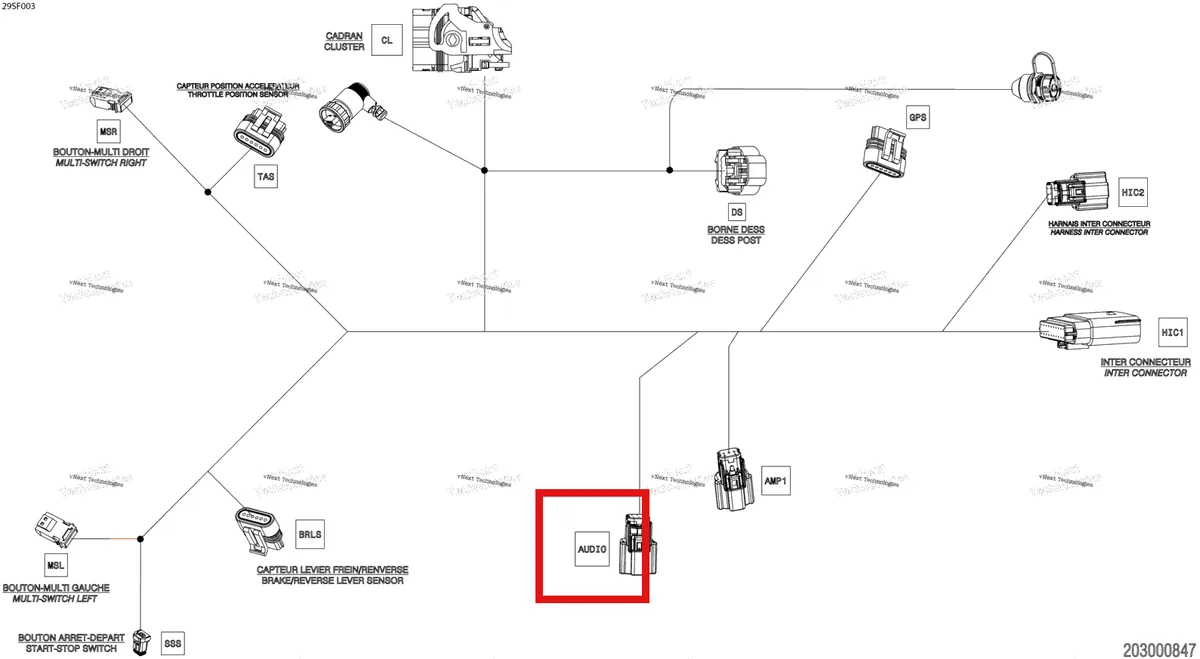 Деталь 278002894 (Корпус 6 цепей Ski-Doo Expedition 900 ACE SE (2024) (278002894)) на схеме узла 2026 Sea-Doo WAKE - 230 - PRO - 13TA - Northern Lichen - Audio Electric - Steering Wiring Harness - 278004654