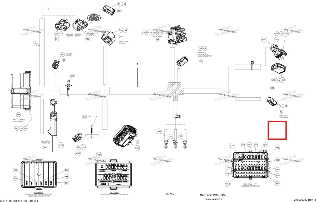 Деталь 278002943 на схеме узла 2014 Sea-Doo GTI 130 Electrical Harness Main Harness