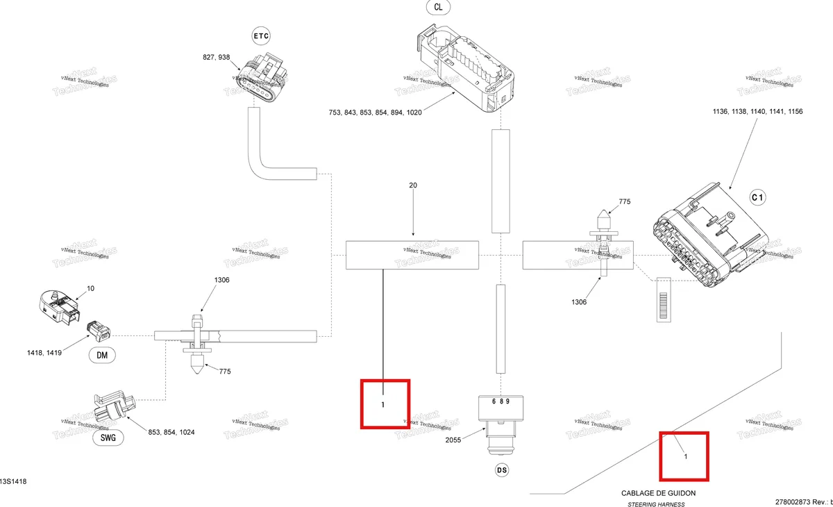Деталь 278002953 на схеме узла 2014 Sea-Doo GTS 130 & RENTAL Electrical Harness Steering