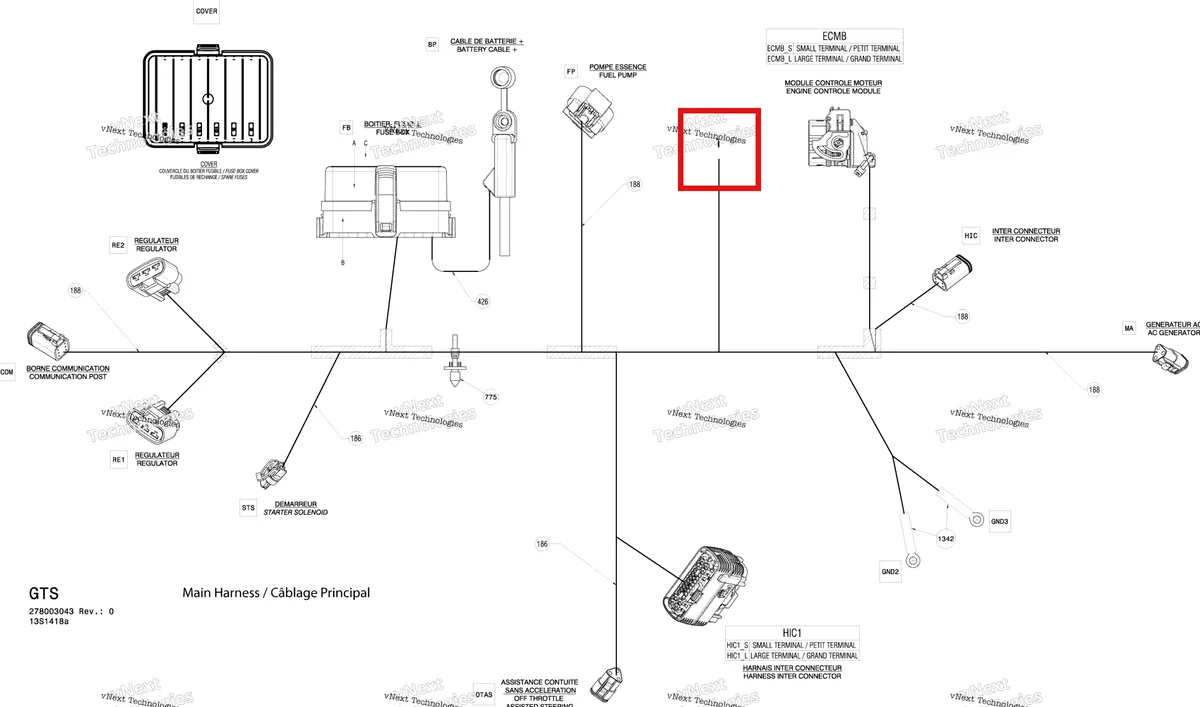 Деталь 278003043 на схеме узла 2014 Sea-Doo GTS 130 & RENTAL Electrical Harness Main Harness