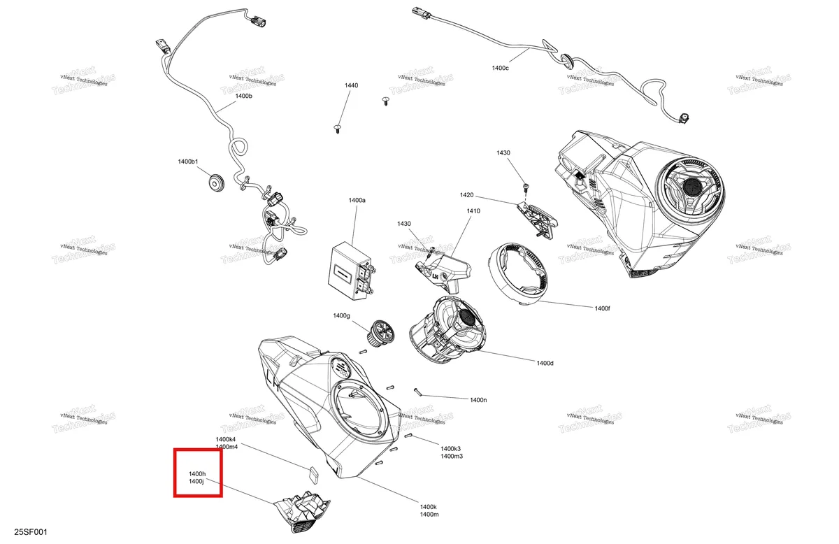 Деталь 278003616 (Глубокий чёрный левый Protective решётка Sea-Doo GTX 300 (2020) (278003616)) на схеме узла 2026 Sea-Doo GTX - 230 - STD - 12TA - Blue Abyss - Audio Electric - Audio System