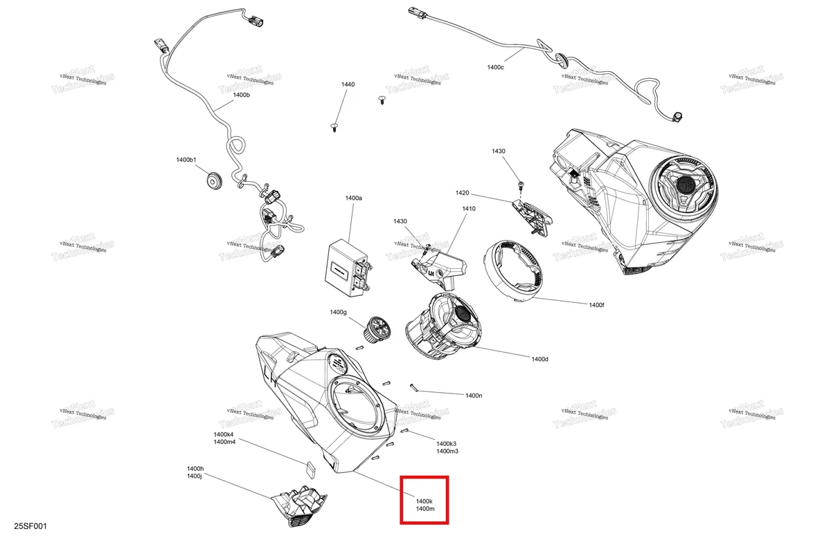 Деталь 278003735 (Левый Speaker Enclosure в сборе Sea-Doo GTX 300 (2020) (278003735)) на схеме узла 2026 Sea-Doo GTX - 230 - STD - 12TA - Blue Abyss - Audio Electric - Audio System