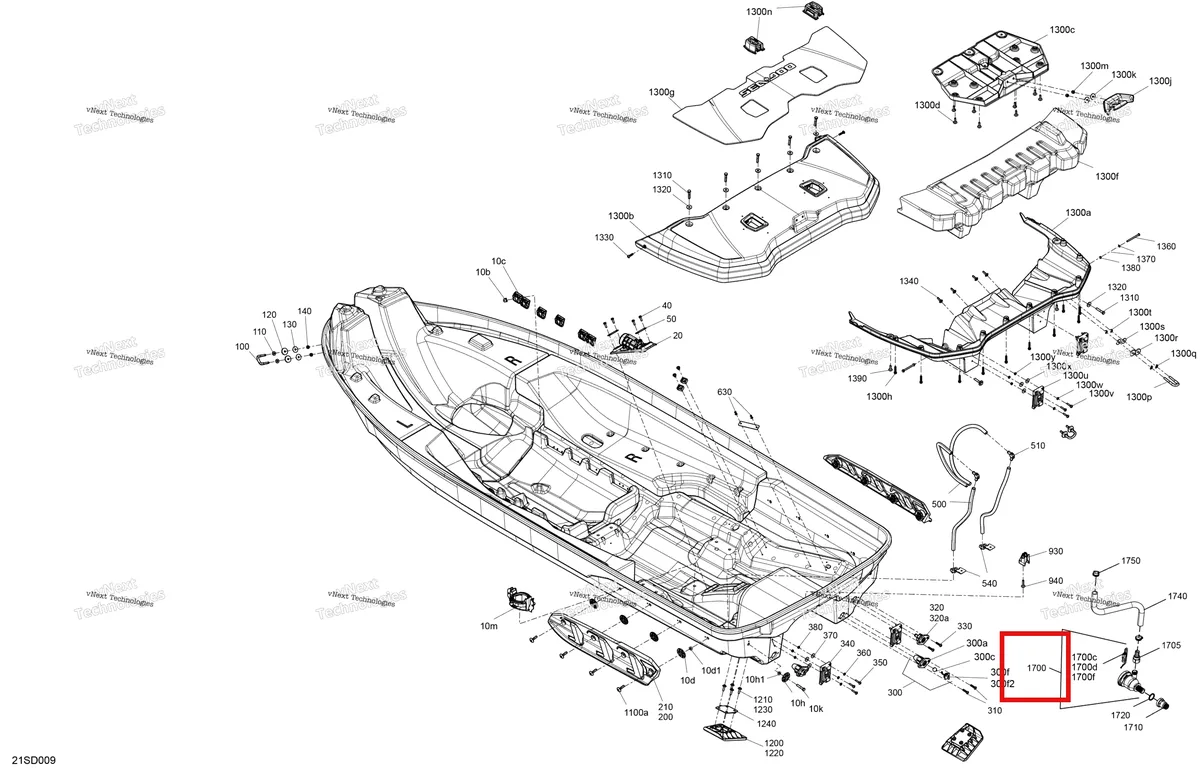 Деталь 278003990 на схеме узла 2024 Sea-Doo FISH PRO TROPHY 170 - 19RG - FishT package - Flint Grey - Audio Body - Hull