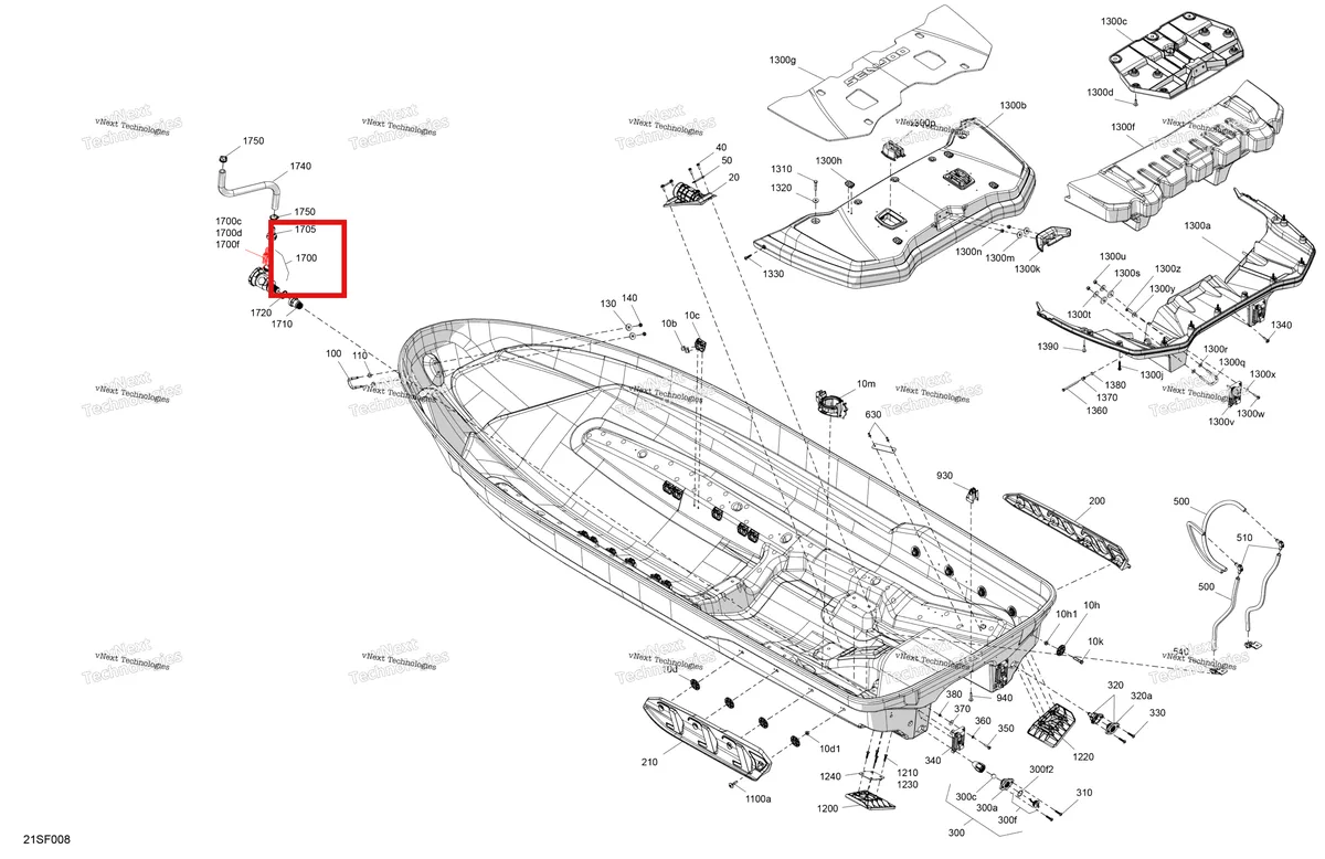 Деталь 278004608 на схеме узла 2026 Sea-Doo FISH PRO TROPHY - 170 - 19TB - Flint Grey - Audio Body - Hull