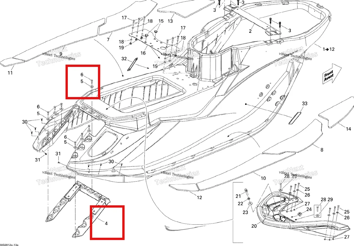 Деталь 279000013 на схеме узла 2009 Sea-Doo RXT iS 255 Body, Rear View 1